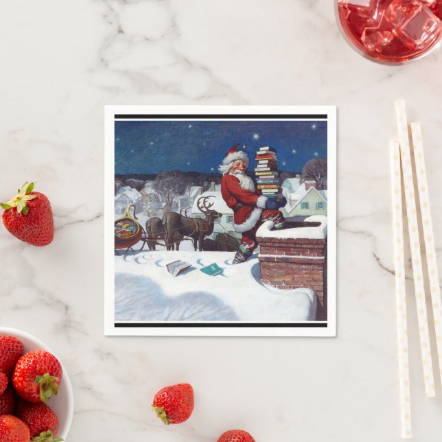 Guardanapo De Papel Papais noeis entregando livros no Natal, Napkins (Insitu)