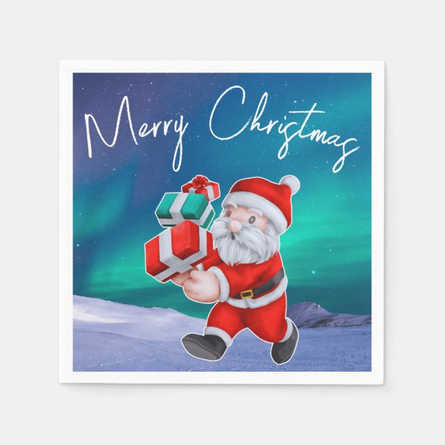 Guardanapo De Papel Papais noeis estão a caminho do Norte Luzes de Nat (Frente)