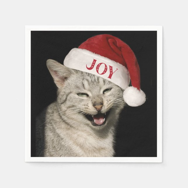 Guardanapo De Papel Papais noeis Muito Engraçados Gato Ria Foto Natal (Frente)