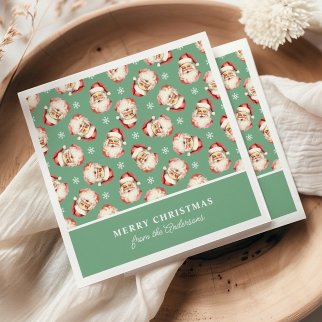 Guardanapo De Papel Papais noeis Retro Nome Personalizado Verde Natal (Criador carregado)