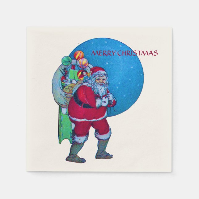 Guardanapo De Papel Papais noeis, SACOS DE NATAL, BRINQUEDOS NO CÉU ES (Frente)