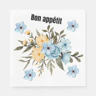 Guardanapo De Papel Pape Floral Azul e Amarelo Aquarela Bon Appétit