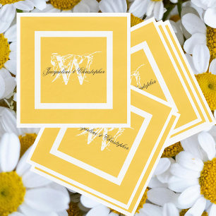 Guardanapo De Papel Papel Amarelo Chic de Script Monograma Elegante de