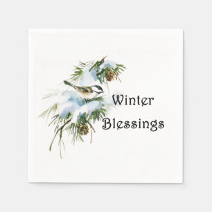Guardanapo De Papel Papel "Bênçãos de Inverno" Napkins Chickadee Snow