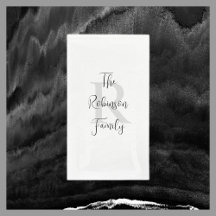 Papel branco e preto Monograma Toalha Convidada