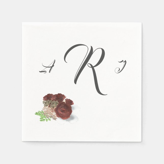 Guardanapo De Papel Papel Bridal Monograma de Rosa de Borgonha (Frente)