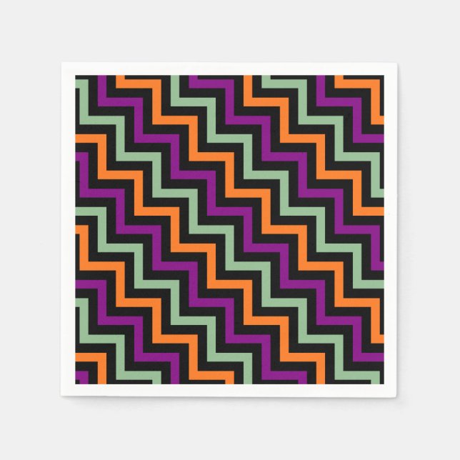 Guardanapo De Papel Papel Chevron, Pumpkin, Roxo, Verde e Preto (Frente)