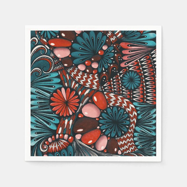 Guardanapo De Papel Papel com Padrão Abstrato Zentangle 3D em Azul Tur (Frente)