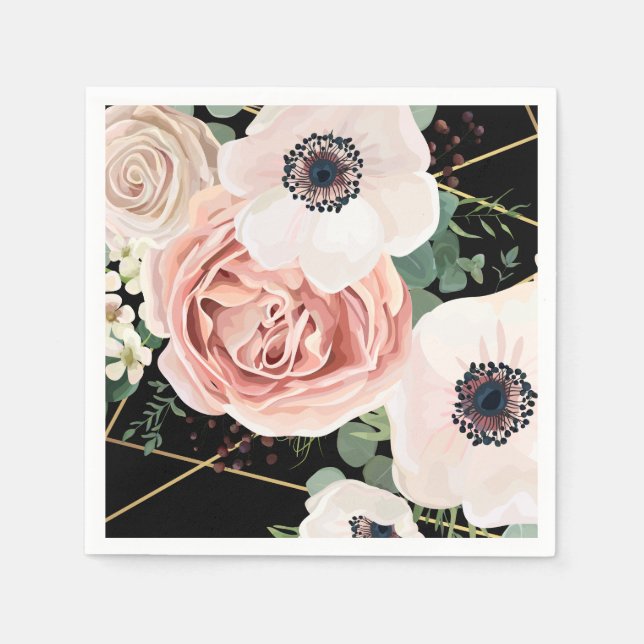 Guardanapo De Papel Papel coquetel Nápoles Rosa Geométrico Jardim Negr (Frente)