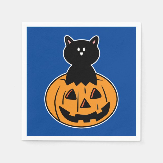 Guardanapo De Papel Papel de Abóbora Preto de Gato Halloween Napkin (Frente)