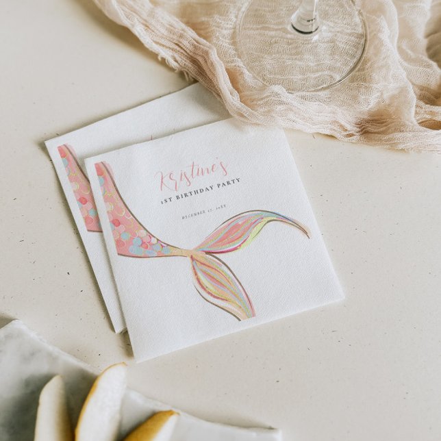 Guardanapo De Papel Papel de Aniversário de Sereia Rosa (Criador carregado)