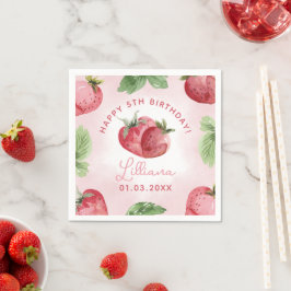 Guardanapo De Papel Papel de Aniversário Feliz de Morango Cor-de-Rosa