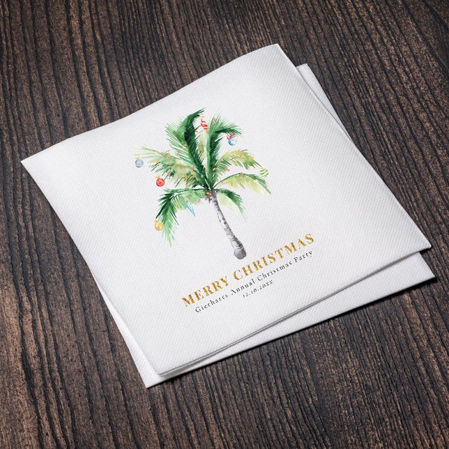 Guardanapo De Papel Papel de Aquarela de Palma de Natal Russo (Palm Trees Coastal Christmas Party Paper Napkins)