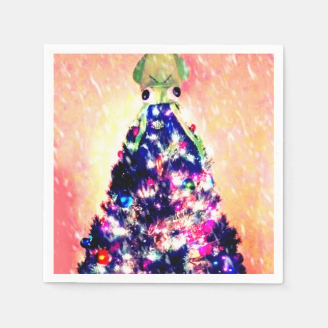 Guardanapo De Papel Papel de Árvore de Natal em Lulas de feliz (Frente)