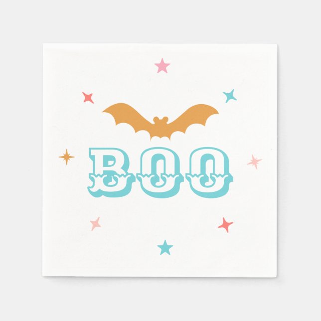Guardanapo De Papel Papel de Boo de Halloween Rosa Napkin (Frente)