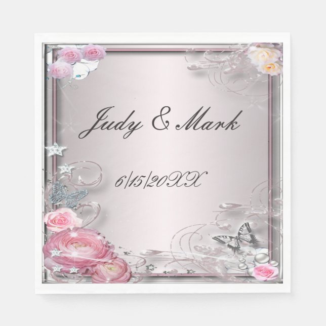 Guardanapo De Papel Papel De Borboleta E Flor Rosa, Nápoles (Frente)