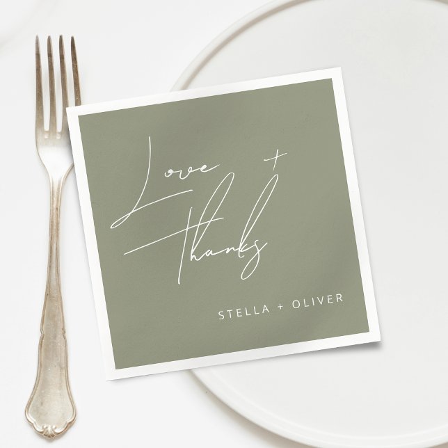 Guardanapo De Papel Papel de Carta Verde Sage Moderno com Escrita de A (Modern Sage Green Script Love Thanks Paper Napkins)