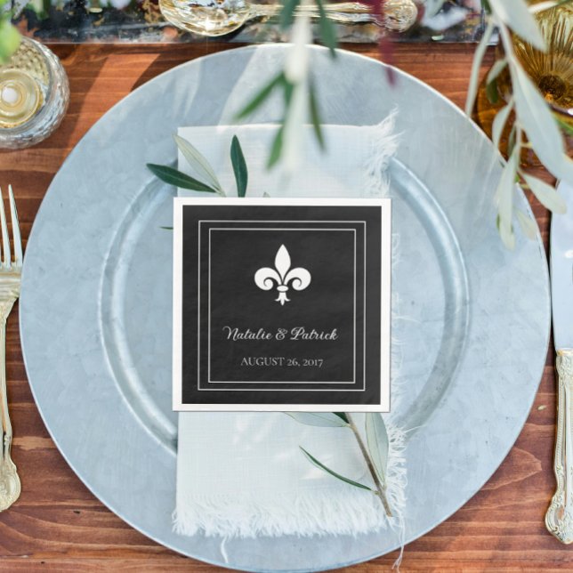 Guardanapo De Papel Papel de Casamento Black Fleur de Lis Napkins (Black Fleur de Lis Wedding Paper Napkins)