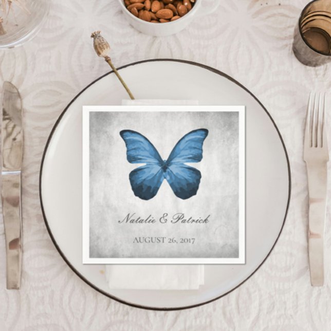 Guardanapo De Papel Papel de Casamento da Borboleta Azul Napkins (Blue Butterfly Wedding Paper Napkins)