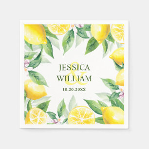 Guardanapo De Papel Papel de Casamento de Lemons e Greenery Watercolor