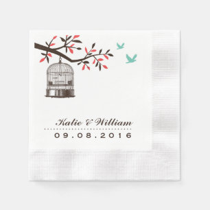 Guardanapo De Papel Papel de Casamento de Pássaros Rústicos Castanho