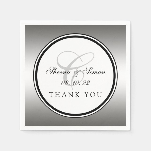 Guardanapo De Papel Papel de Casamento do Monograma de Prata Napkins (Frente)