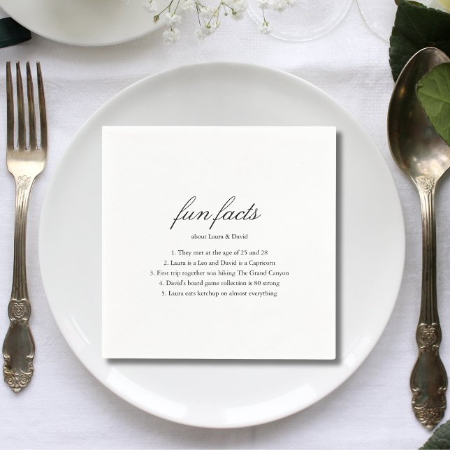 Guardanapo De Papel Papel de Casamento Fatos Divertidos Personalizados (Personalized whimsical fun facts napkins spark smiles at wedding tables.)