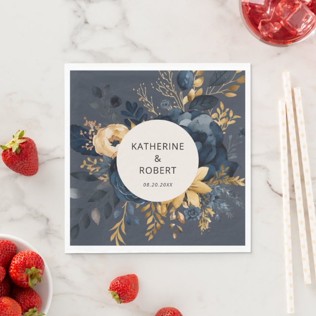 Guardanapo De Papel Papel de Casamento Floral Azul e Dourado da Meia-N (Insitu)