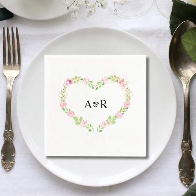 Guardanapo De Papel Papel de Casamento Floral Rústico Mínimo Fofo com  (Cute rustic minimal greenery floral wedding paper napkins add cozy charm to wedding receptions.)