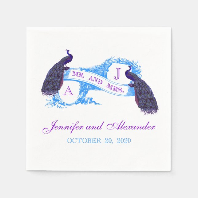 Guardanapo De Papel Papel de Casamento Pêssego de Teal Roxo Napkins (Frente)