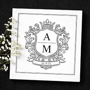 Guardanapo De Papel Papel de Casamento Preto e Branco com Crista Monog