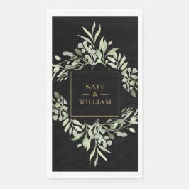 Guardanapo De Papel Papel de casamento preto e dourado com folhagem ve