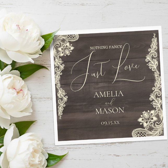 Guardanapo De Papel Papel de Casamento Renda Rústica Nada Chique Só Am (Rustic Lace Nothing Fancy Just Love Wedding Paper Napkins)