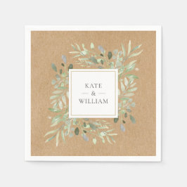 Guardanapo De Papel Papel de casamento rústico kraft com folhas de ver