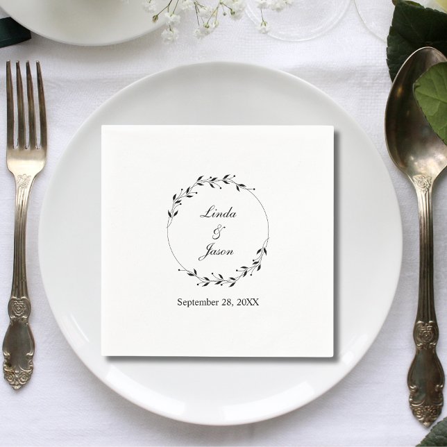 Guardanapo De Papel Papel de Casamento Rústico Personalizado Minimalis (Elegant minimal rustic leaf custom paper napkins add natural charm to your wedding table)