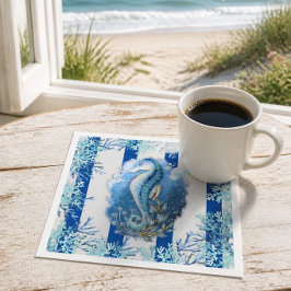 Guardanapo De Papel Papel de Cavalo-marinho azul costeiro Nápoles