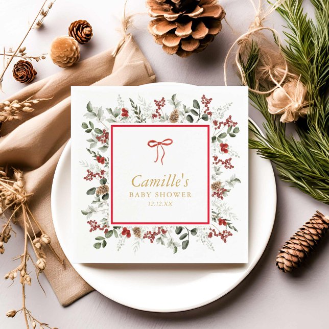 Guardanapo De Papel Papel de Chá de fraldas verde de inverno Napkins (Winter Baby Shower Paper Napkins)