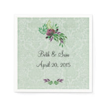 Papel de Cocktail Mint Green Damask