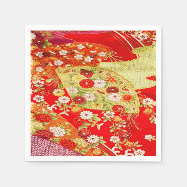 Guardanapo De Papel Papel de Decoupage Floral Kimono japonês Dourado v (Frente)