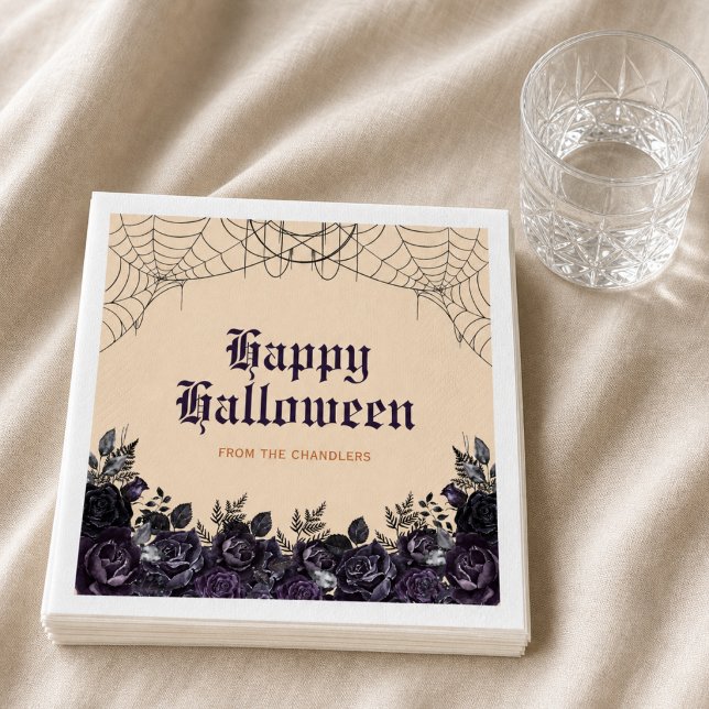 Guardanapo De Papel Papel de Halloween Floral Gótico com nome personal (Criador carregado)
