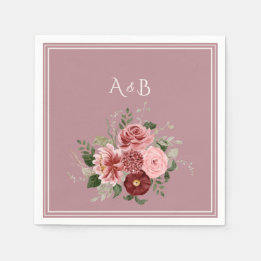 Guardanapo De Papel Papel de Monograma de Casamento Floral Rosa Sujo B