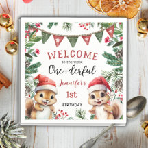 Papel de Natal 1º Aniversário Esquilo Fofo de Inve