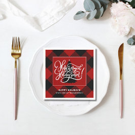 Guardanapo De Papel Papel de Natal da Xadrez Vermelha Moderna de Buffa