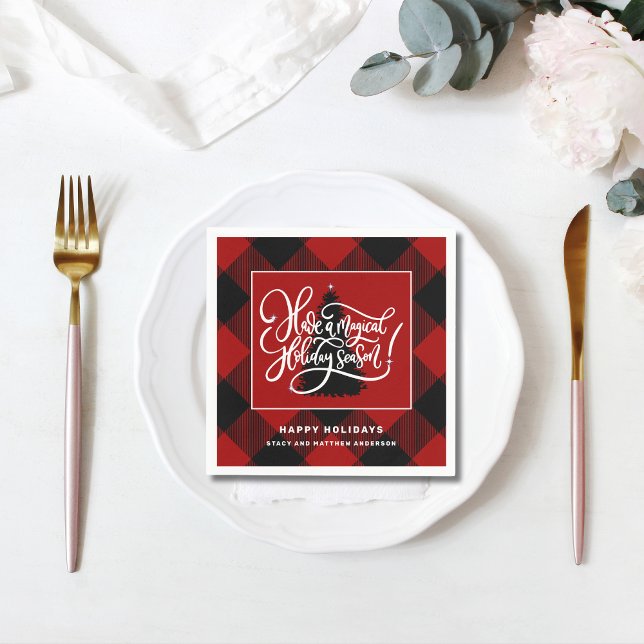 Guardanapo De Papel Papel de Natal da Xadrez Vermelha Moderna de Buffa (Criador carregado)