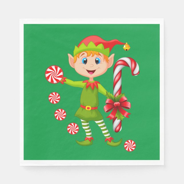 Guardanapo De Papel Papel de Natal Napkins, Feliz Elfo de Natal (Frente)