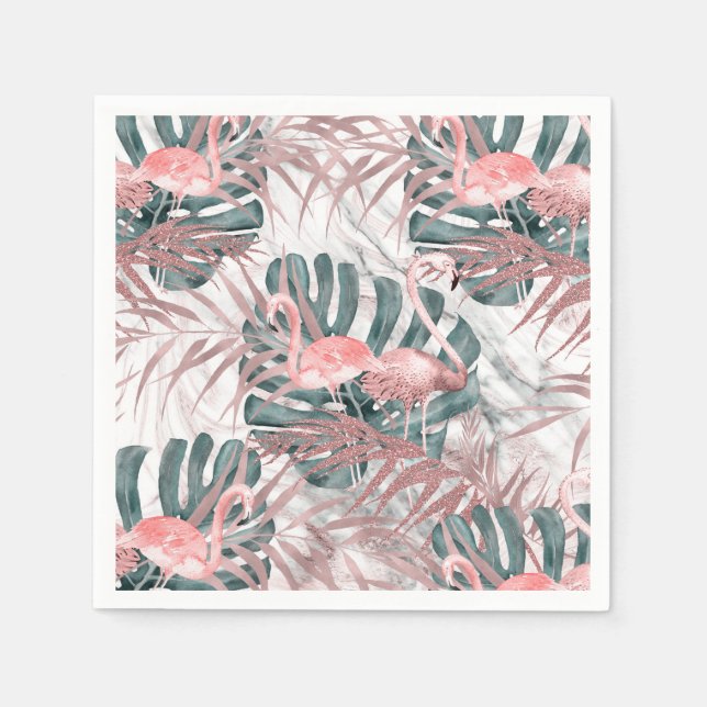 Guardanapo De Papel Papel de Presente Flamingos Tropicais Rosa Dourado (Frente)