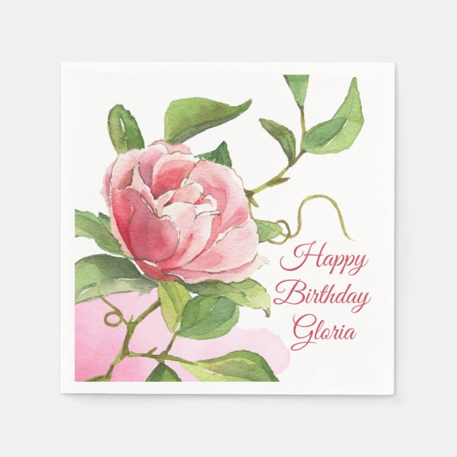 Guardanapo De Papel Papel de Rosa de Aquarela Rosa (Frente)