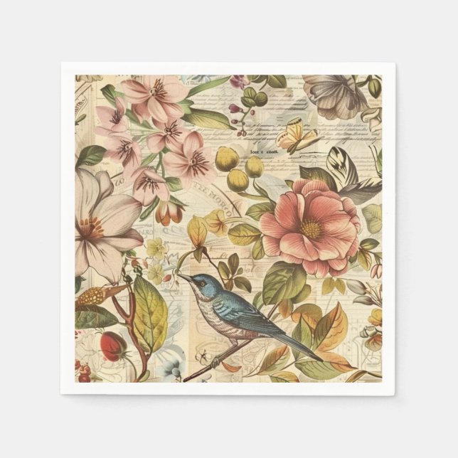 Guardanapo De Papel Papel de Scrapbook de Colagem Branca Botânica (Frente)