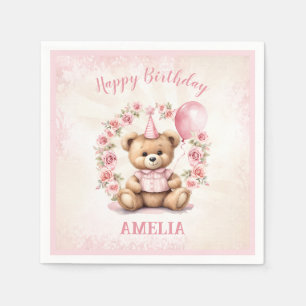 Guardanapo De Papel Papel de Urso Rosa-primeiro aniversario-Rosa-Rosa-