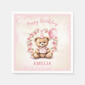 Guardanapo De Papel Papel de Urso Rosa-primeiro aniversario-Rosa-Rosa-